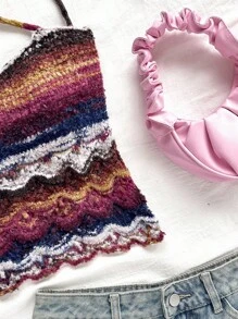 Soleia 复古休闲渐变棕色吊带背心露背系带针织毛衣上衣 - 彩色 - 查看 7