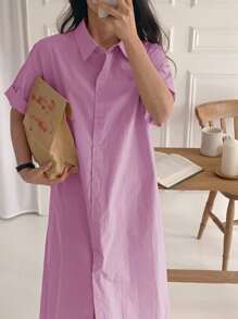 DAZY 女式宽松短袖中长衬衫裙