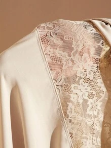 SHEIN BAE 大码女式优雅黑色蕾丝和丝绸拼布连衣裙，适合音乐节、海滩度假、婚礼宾客 - 杏色 - 查看 8