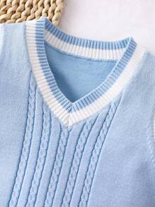 SHEIN Baby Boy Contrast Binding Cable Knit Sweater Vest - Multicolor - View 5