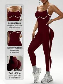Easithlete Women's Open Back Camisole Sports Jumpsuit - Burgundy - View 4