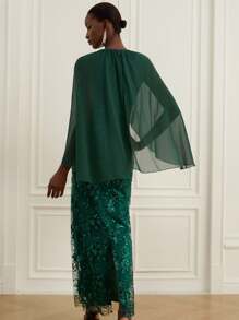 Zanirela Elegante vestido largo de gasa georgette bordado con cuentas de diseño por capas con cintura fruncida, estilo francés de lujo y elegancia para fiestas formales - Verde - Ver 2