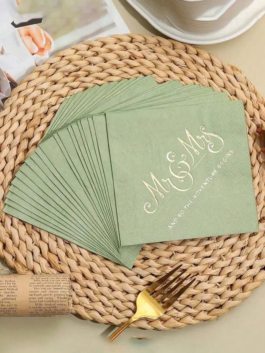 100 件/200 件/300 件 2025 鼠尾草绿色优雅奢华铝箔纸餐巾，展开尺寸为 9.84 英寸 X 9.84 英寸，适用于婚礼、生日、花园、派对装饰、餐厅、厨房、咖啡馆 - 彩色 - 查看 1