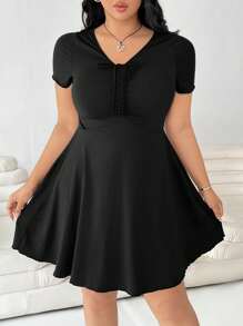 Solflare Plus Size Women Valentine's Red V-Neck Front Twist Midi Dress Sun Dresses For Women Vacation Outfits Women,Graduation Dress - Black - View 5