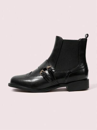 CUCCOO DOLLMOD Botas de mujer con puntera redonda y elástico, botas negras de moda para el tobillo, botas cortas con suela gruesa y tacón bajo