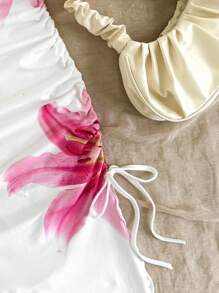 SHEIN Tween Girls Casual Comfy Elegant Bohemian Tropical Striped Twist Mini Dress - Black and White - View 5