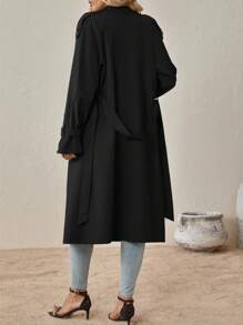 SHEIN Clasi Áo gió dài tay cổ tròn họa tiết trơn màu cho nữ mùa thu/đông - màu đen - Xem 2