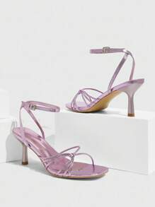CUCCOO SZL 金属粉色 PU 绑带露趾时尚性感迷人高跟凉鞋，适合夏季户外和夜店穿着 - 粉色 - 查看 5