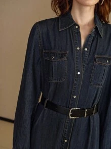 MOTF PREMIUM 系腰带荷叶边下摆牛仔连衣裙