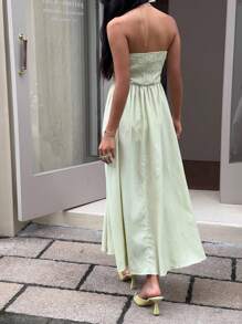 MainGRL 女式休闲纯色连衣裙 - 綠色 - 查看 3