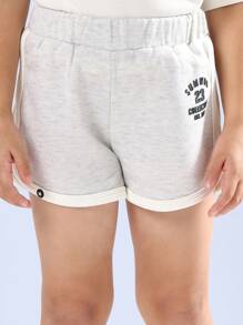 SUMWON Letnia kolekcja Varsity Style Sport Inspired Boxy Crop Top Sportowe spodenki Elastyczna talia Dwuczęściowy młodzieżowy zestaw - Szary - Zobacz 5
