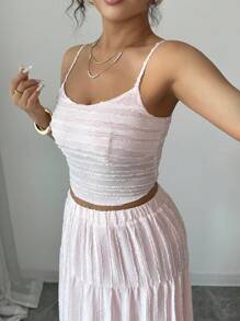 Rafferiza Rochie scurtă Islaluna pentru femei, cu imprimeu jacquard, stil romantic de vacanță, cu rochie lungă, set din 2 piese - Roz - Vizualizare 5