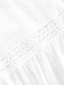 SHEIN MOD 杏色蕾丝拼接复古度假风半身裙波西米亚风田园度假半身裙春夏半身裙沙滩裙 - 白色 - 查看 3