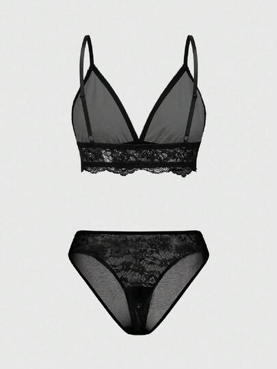 Goth Gothic Dark Skeleton Floral Cross Bralette & Lace Trim Thong Brief Sets