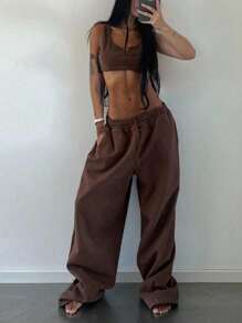 INAWLY 2 件套女士简约纯色无袖上衣和长裤，休闲装