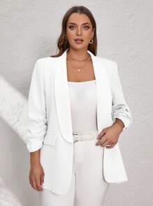 SHEIN Clasi 粉色加大码女士西装外套，优雅的通勤和商务装扮，商务休闲女士白色西装外套女士女士西装外套女士白色夹克女士白色西装外套办公室服装女士秋冬 - 白色 - 查看 3