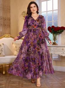 Modelyn Đầm Maxi Cổ Chữ V Tay Dài Sang Trọng Mới Thanh Lịch - Màu tím - Xem 4