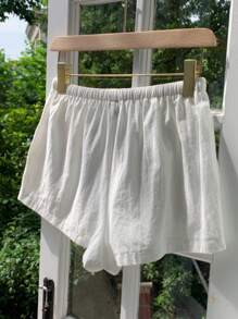 Comfortcana Women Casual Loose Drawstring Solid Color Shorts, Versatile For Everyday Wear White Linen Shorts