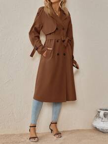 SHEIN Clasi Casaco Casual Cor Sólida com Abotoamento Duplo, Primavera/Outono