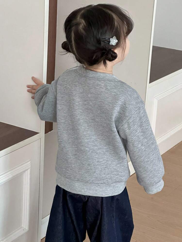Baby Girl Casual Contrast Color Bow Decor Drop Shoulder Loose Fit Pullover Sweatshirt, Autumn Toddler Girls Clothes