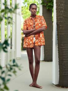 Maija Vestido de playa de manga corta con estampado de océano para mujer