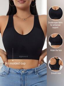 NudeFit Sujetador deportivo sin costuras de talla grande con estampado de letras en tejido doble casual para ropa interior