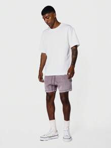 SUMWON Pantalón corto lavado premium con entrepierna caída de ajuste regular esencial - Morado - Ver 3