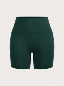 SHEIN EZwear 2 件黑色和橄榄绿色女士紧身休闲短款打底裤，适合夏季 - 彩色 - 查看 5