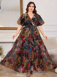 Modelyn Đầm tay ngắn cổ chữ V in loe sang trọng thanh lịch mới - Nhiều màu - Xem 5