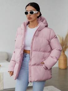 EURMUSE Women'S Pink Hooded Warm Padded Coat - Pink - View 3