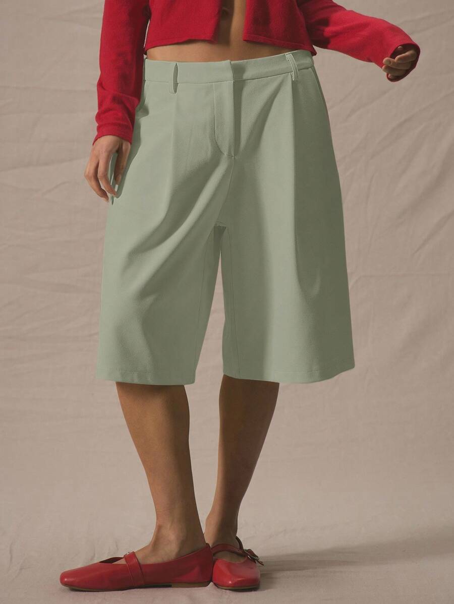 MUSERA Pantalones cortos de talle bajo con detalle de presillas para cinturón, de largo prolongado, elegantes, ideales para primavera, verano y vacaciones con estilo de los 90