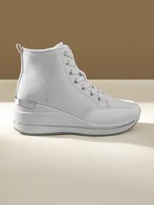 CUCCOO EASI 女士黑色厚底坡跟运动鞋 - 白色 - 查看 4