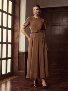 ZEYLAH DOUBLE-BREASTED DECOR BELTED DRESS