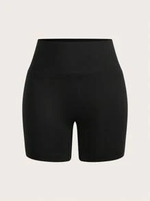 SHEIN EZwear 2 件黑色和橄榄绿色女士紧身休闲短款打底裤，适合夏季 - 彩色 - 查看 3