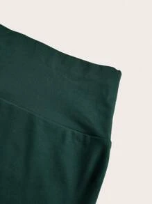 SHEIN EZwear 2 件黑色和橄榄绿色女士紧身休闲短款打底裤，适合夏季 - 彩色 - 查看 7