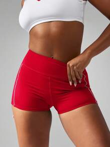 MISSGUIDED Pantalones cortos deportivos con detalles laterales de talle alto, shorts ajustados con control de abdomen para ejercicio, fitness, running, yoga