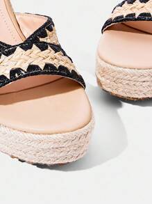 Styleloop Sandalias de plataforma con cuña de cuerda tejida para mujer, estilo de vacaciones BOHO Chic Retro del Oeste Americano para festival de música, zapatos de suela gruesa - Albaricoque - Ver 4