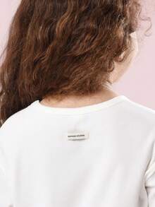 SUMWON Kids T-Shirt Ribbed Cotton Crystal Flower Print Short Sleeve Casual Summer Top Holiday Rhinestone Detail Girls Fashion Wear - White - View 5