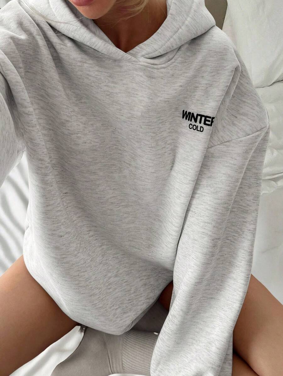 Livesso Women's Hooded Letter Print Loose Casual Sweatshirt Fall/Winter - Grey - View 1