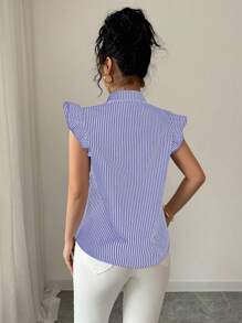 Elenzga 女式标准领蝴蝶袖条纹缀饰休闲衬衫