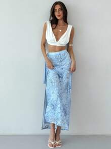 Aloruh Váy chữ A đính sequin ngọt ngào và cay nồng phong cách mới, váy dự tiệc lễ hội cạp cao đa năng - Màu xanh lam - Xem 1