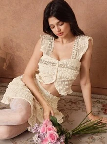 SHEIN Unity Elegant Fashion Celebrity Rhinestone Beading Cami Top And A-Line Skirt 2 Pieces Set For Women - Apricot - View 1