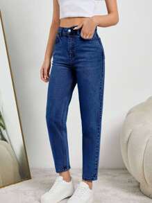 SHEIN Tall HIGH RISE MOM FIT LIGHT BLUE JEAN TALL - Medium Wash - View 3