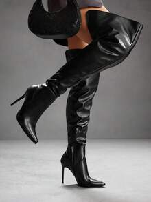 CUCCOO SZL 女士时尚黑色尖头亮面一脚蹬踝靴，经典百搭，适合通勤、约会、派对、节日、度假 - 黑色 - 查看 10