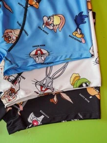 LOONEY TUNES X SHEIN 男士三件套卡通字母印花平角内裤 - 黑與白 - 查看 5