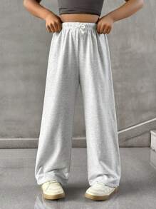 SHEIN Tween Girl Summer Simple Front Tie Loose Sweatpants, Casual Daily Wear Fall Winter