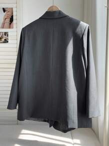 SHEIN EZwear Áo khoác Blazer hai hàng khuy thường ngày/công sở cỡ lớn - Xám - Xem 2