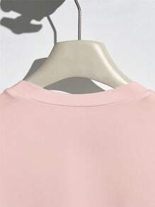 SHEIN Privé 女士 3D 玫瑰装饰圆领纯色 T 恤 - 淺粉色 - 查看 5