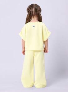 SUMWON 女童夏季套装 Happy Days 阔腿裤套装 幼儿休闲度假装 海滩度假 - 黃色 - 查看 2