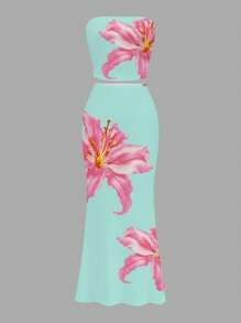 Slaydiva 2 件薄荷绿花卉印花背心和裙子套装，休闲简约，适合度假、派对和乡村，2025 年春夏